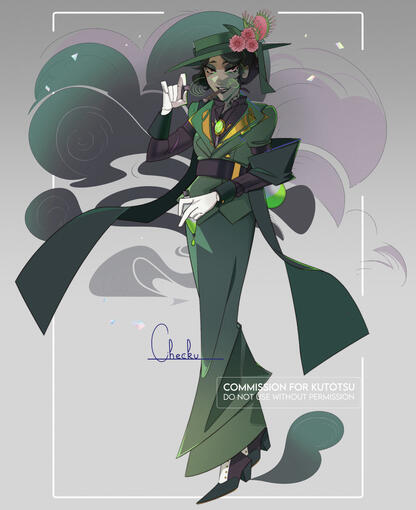 character commission for Kutotsu of a poisonous lady with a hat.